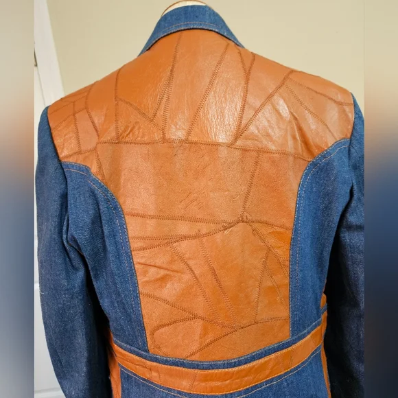 NWT VTG 70s OU.I International Denim And Leather Suit Jacket Blazer Size 44 - Picture 5 of 10